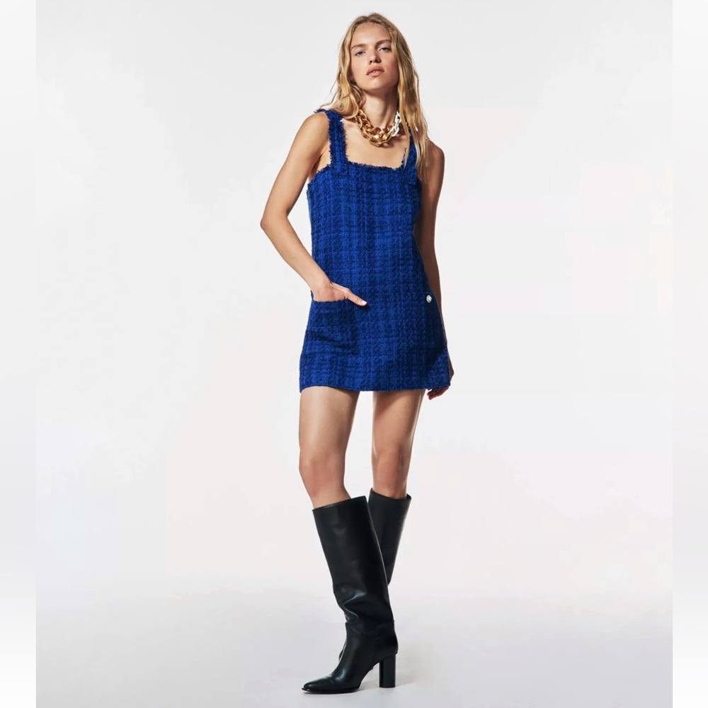 Zara Blue Tweed Dress w/ Front Pockets